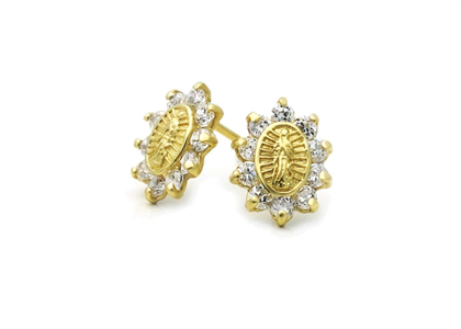 Virgin Mary Stud Earring with CZ's